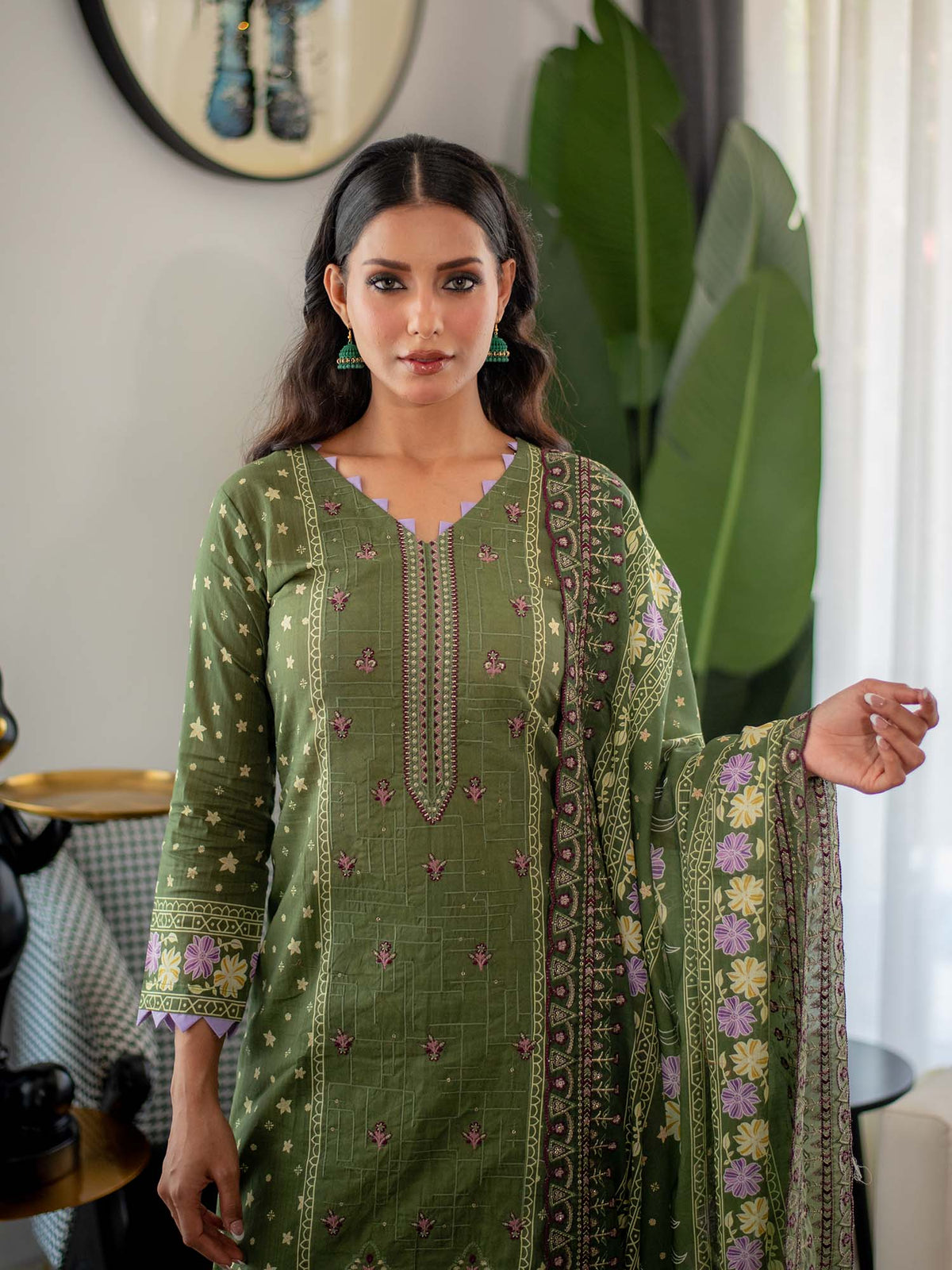 Green Embroidered Cutwork Pret Lawn 3 piece