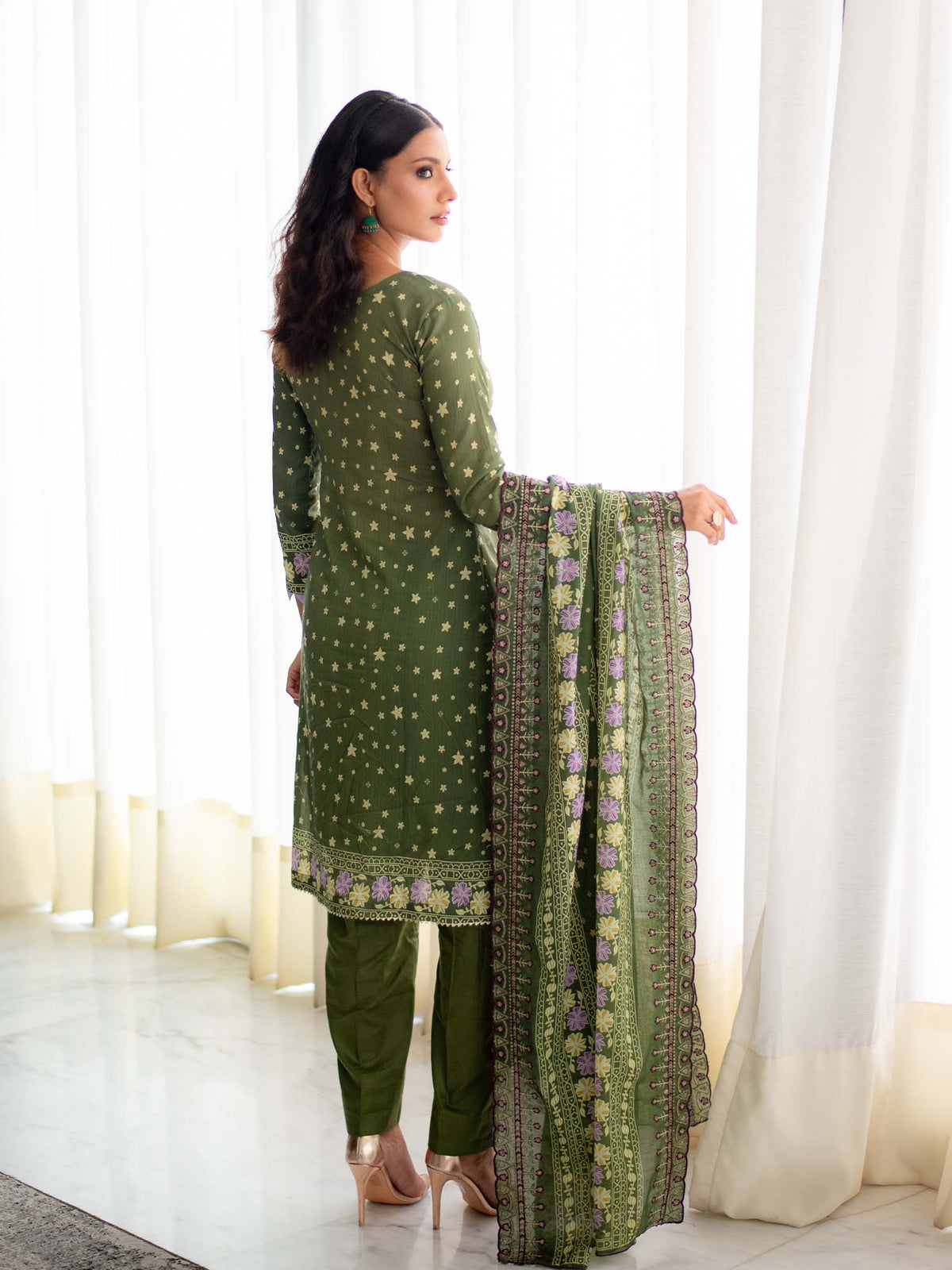 Green Embroidered Cutwork Pret Lawn 3 piece