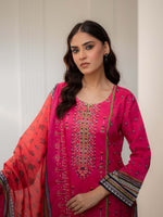 Bright Pink Embroidered Cutwork Pret Lawn 3 piece