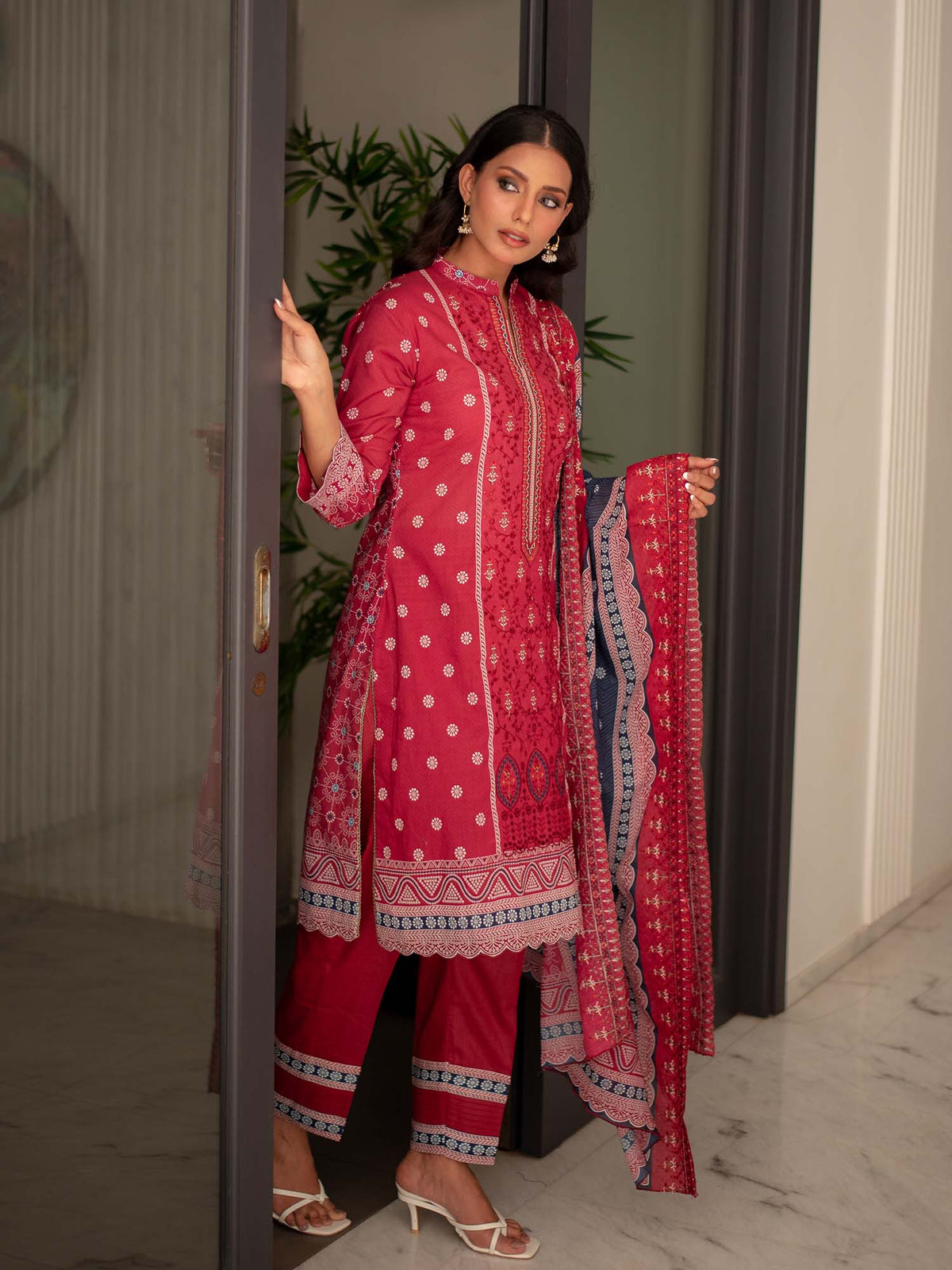 Red Embroidered Cutwork Pret Lawn 3 piece Collection