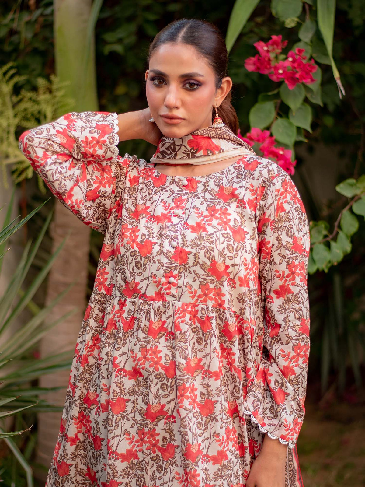Orange Printed Lawn Pret 3 Piece