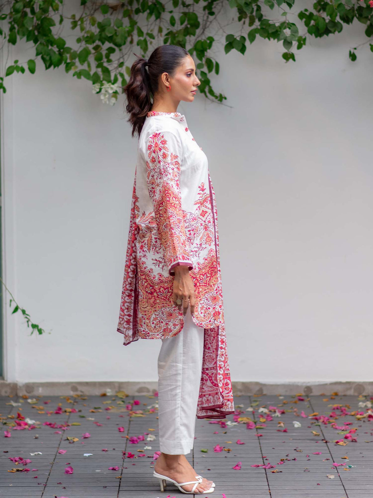 Pink and White Printed Lawn Pret 3 Piece