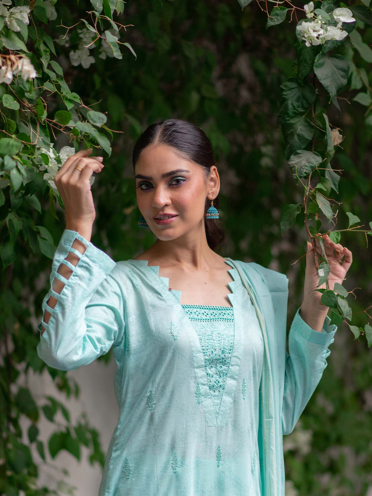 Light Blue Embroidered Cutwork Pret Lawn 3 piece