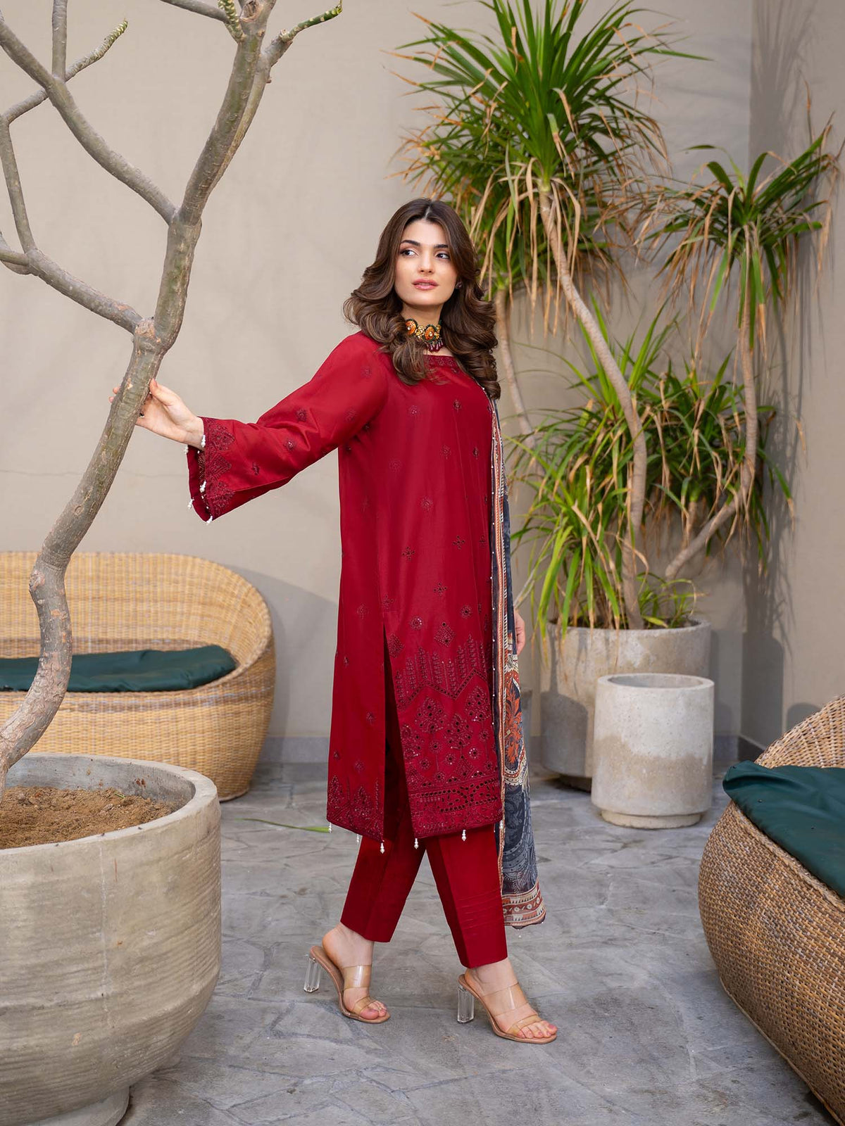 Red Chikankari Lawn Pret Eid Suit 08