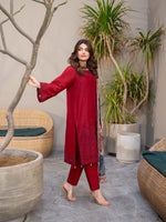 Red Chikankari Lawn Pret Eid Suit 08