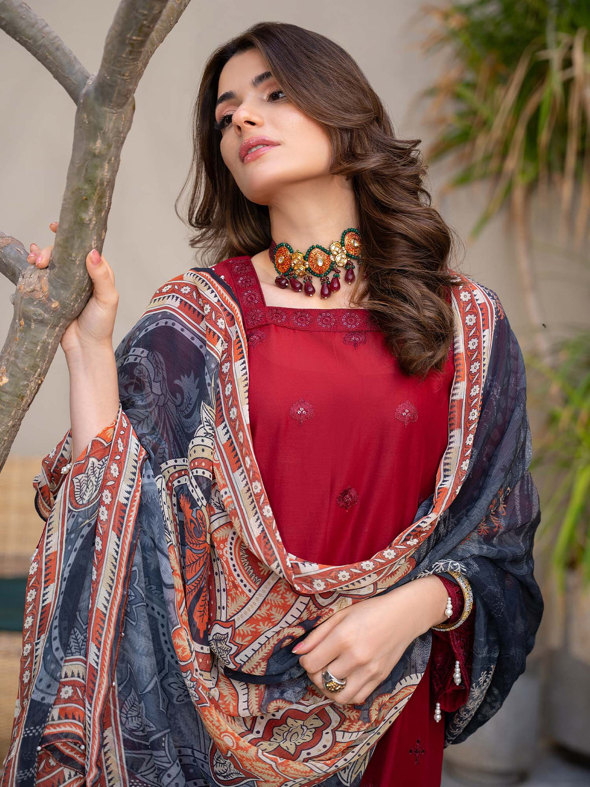 Red Chikankari Lawn Pret Eid Suit 08