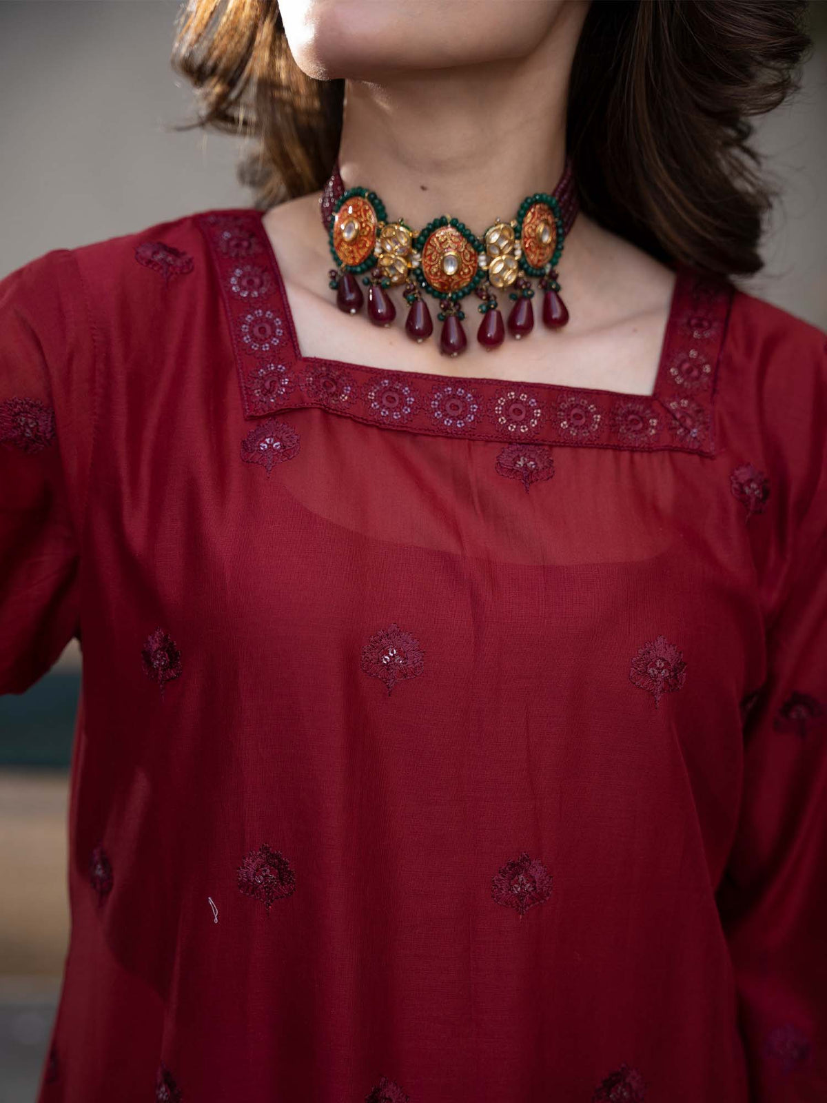Red Chikankari Lawn Pret Eid Suit 08