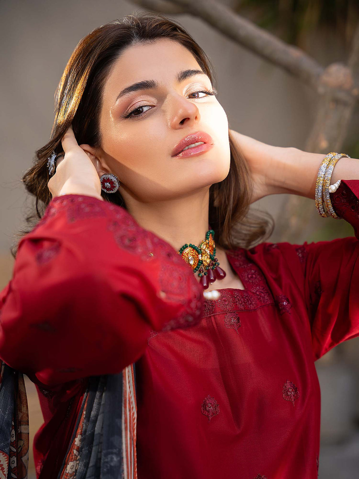Red Chikankari Lawn Pret Eid Suit 08