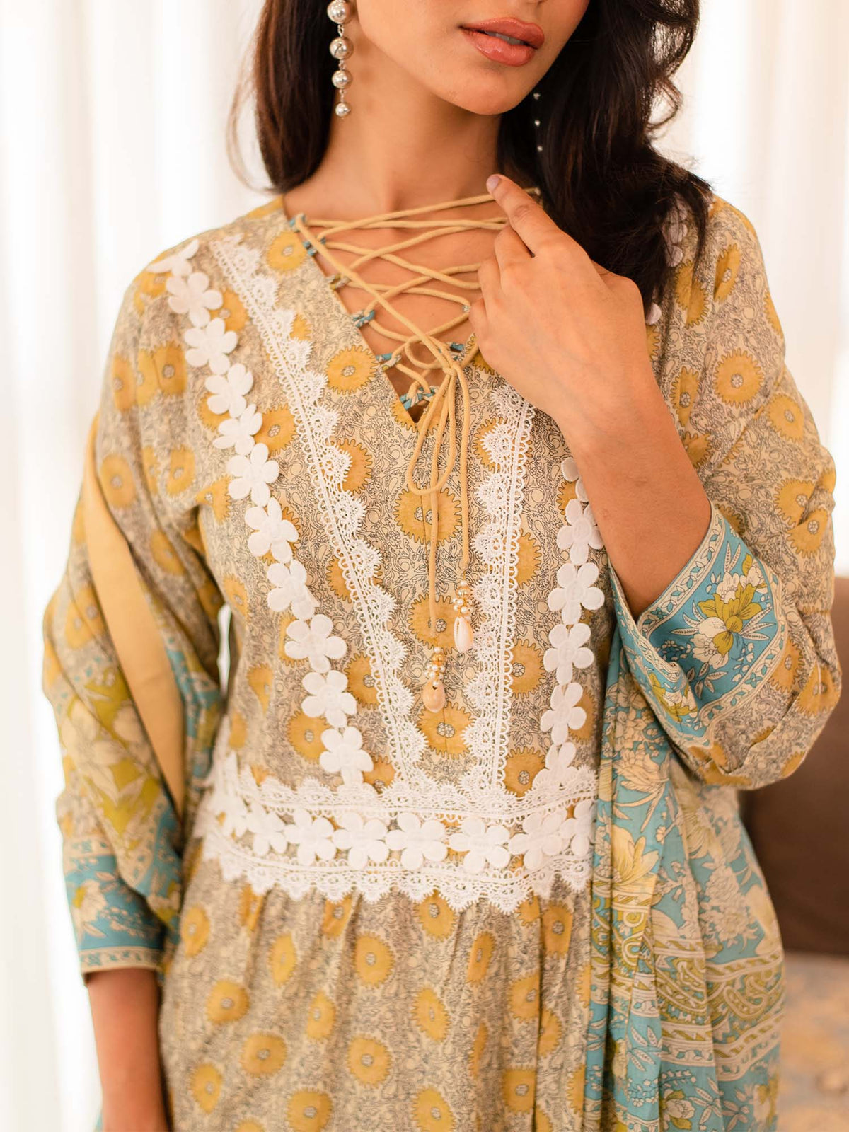 Yellow Premium Embroidered Lawn 3 Piece Suit Set 06