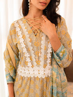 Yellow Premium Embroidered Lawn 3 Piece Suit Set 06