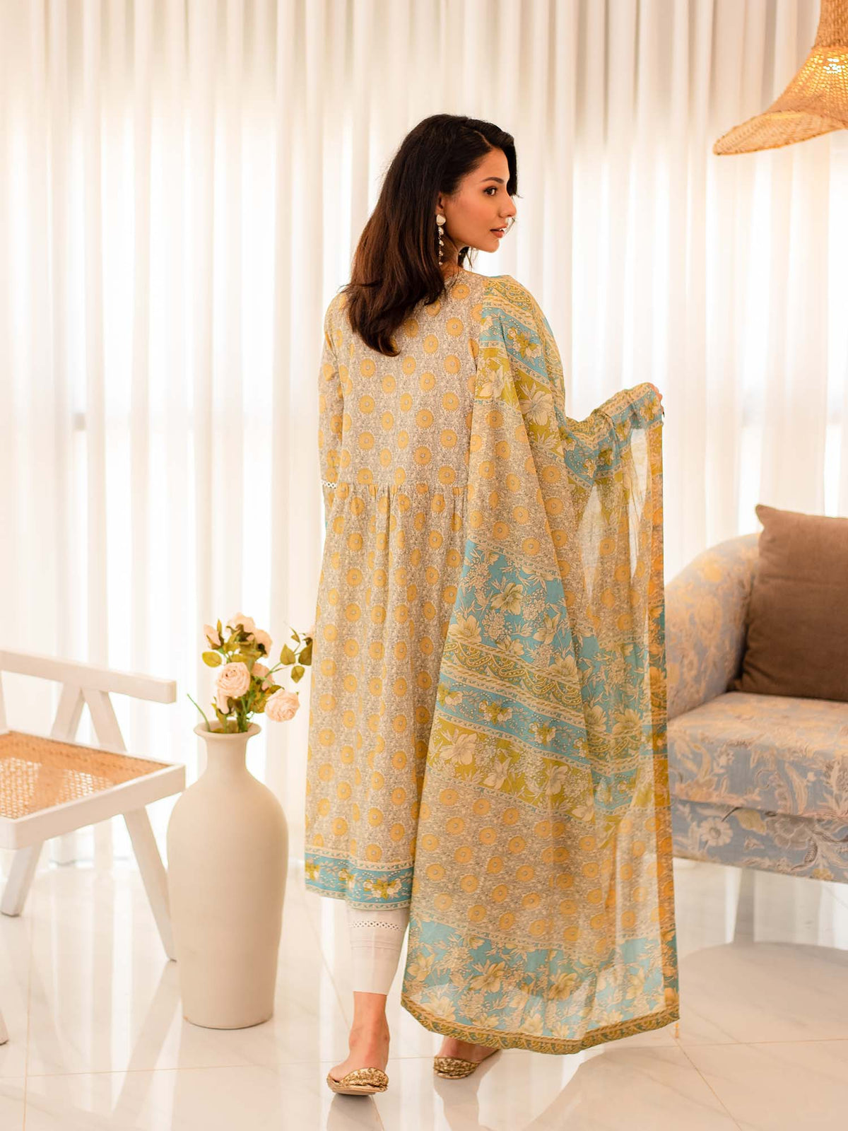 Yellow Premium Embroidered Lawn 3 Piece Suit Set 06