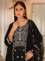Black Embroidered Cotton Summer 3 Piece Suit Set 02