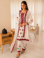 Multicolored Embroidered Cotton Summer 3 Piece Suit Set 04