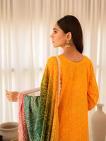 Yellow Embroidered Cotton Summer 3 Piece Suit Set 05