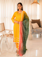 Yellow Embroidered Cotton Summer 3 Piece Suit Set 05