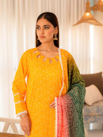 Yellow Embroidered Cotton Summer 3 Piece Suit Set 05