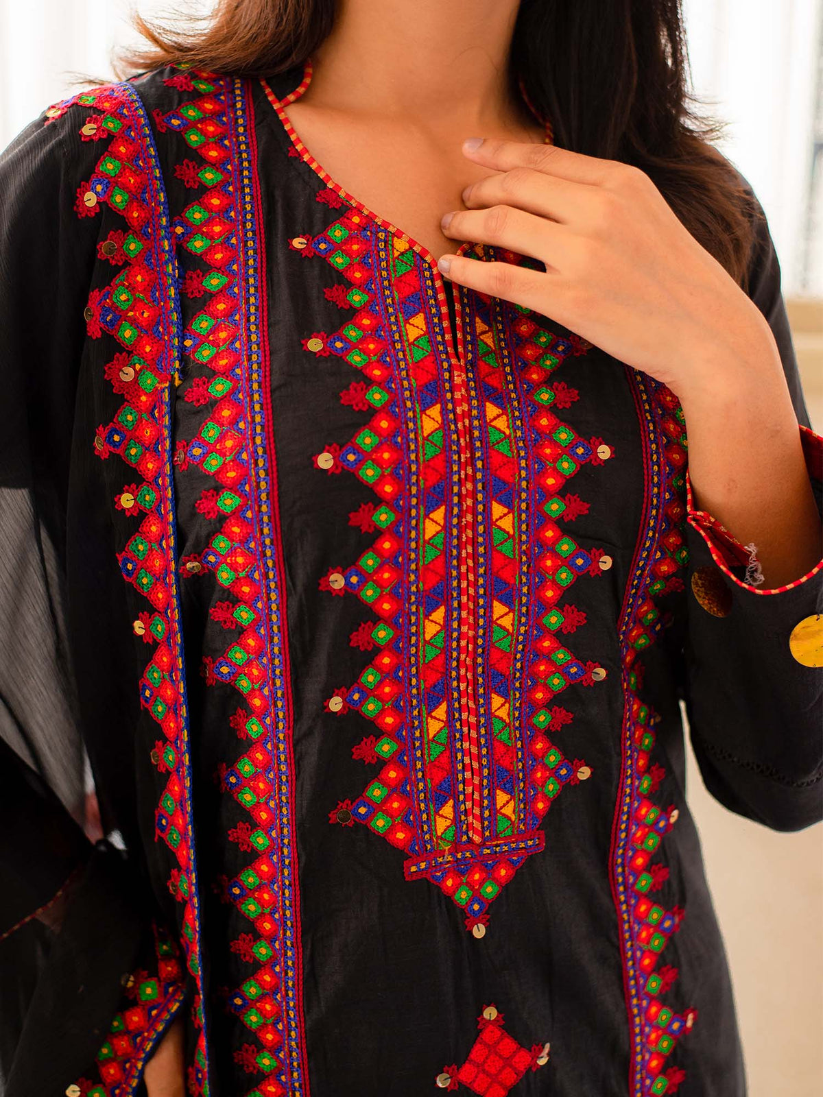 Multicolored Embroidered Cotton Summer 3 Piece Suit Set 01