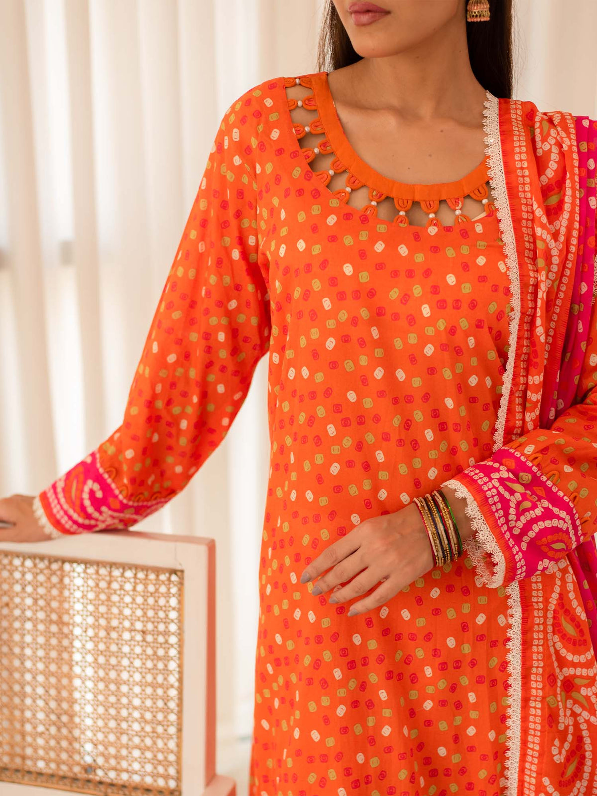 Orange Premium Embroidered Lawn 3 Piece Suit Set 07