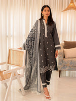 Grey Embroidered Cotton Summer 3 Piece Suit Set 08