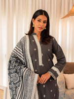 Grey Embroidered Cotton Summer 3 Piece Suit Set 08