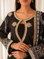 Black Premium Embroidered Lawn 3 Piece Suit Set 12