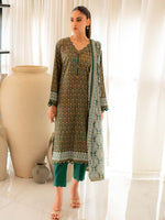Dark Green Premium Embroidered Lawn 3 Piece Suit Set 03