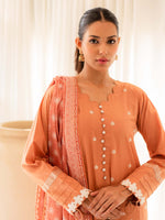 Peach Premium Embroidered Lawn 3 Piece Suit Set 15