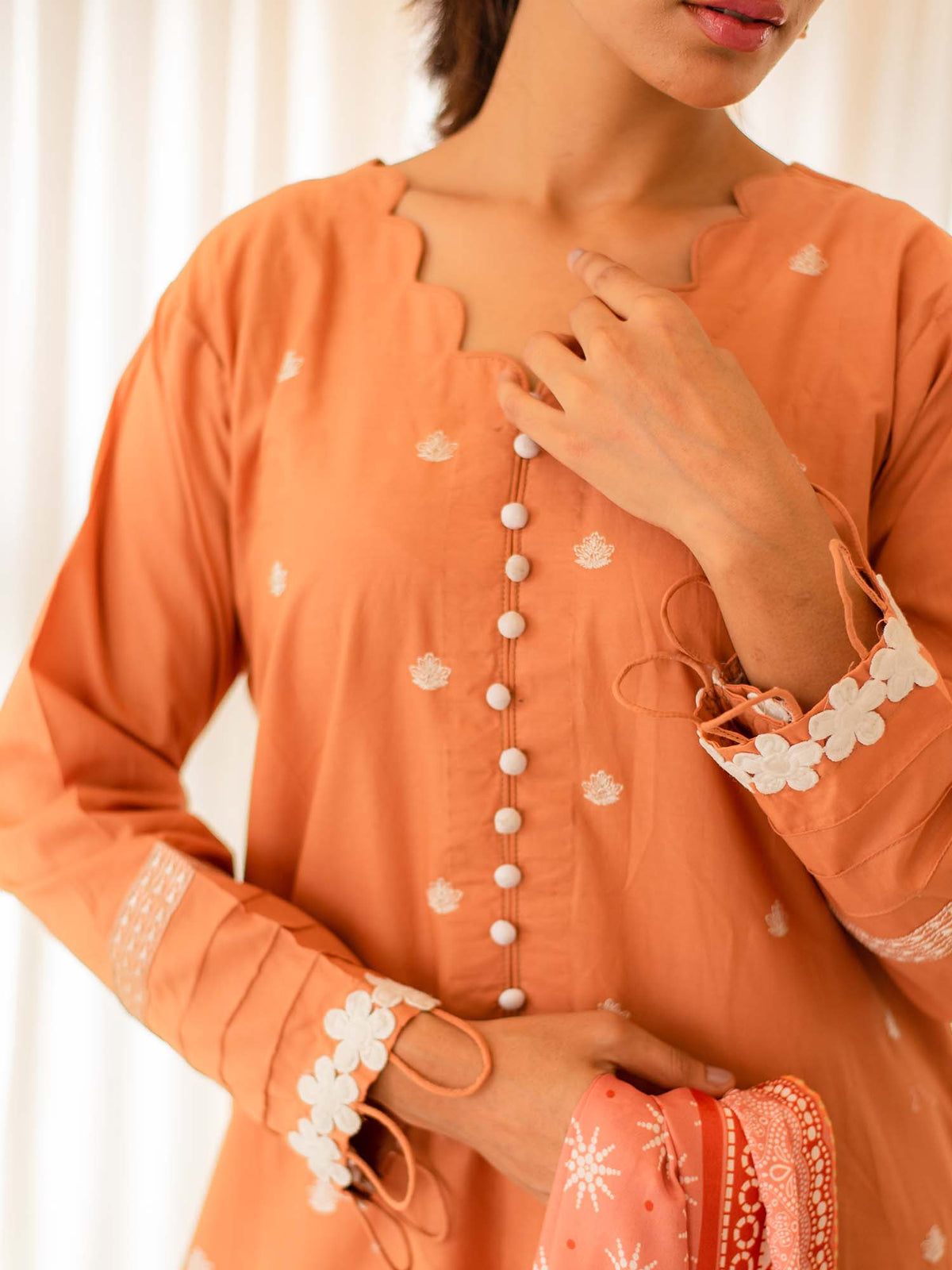 Peach Premium Embroidered Lawn 3 Piece Suit Set 15