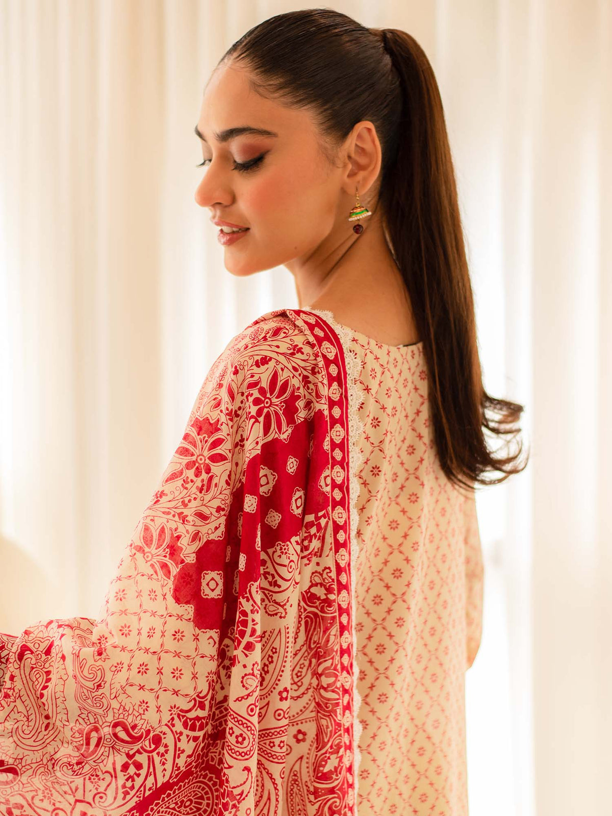 Yellow and Red Premium Embroidered Lawn 3 Piece Suit Set 05