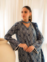 Blue Premium Embroidered Lawn 3 Piece Suit Set 02