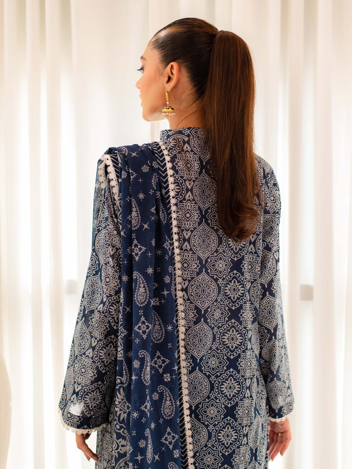 Blue Premium Embroidered Lawn 3 Piece Suit Set 02