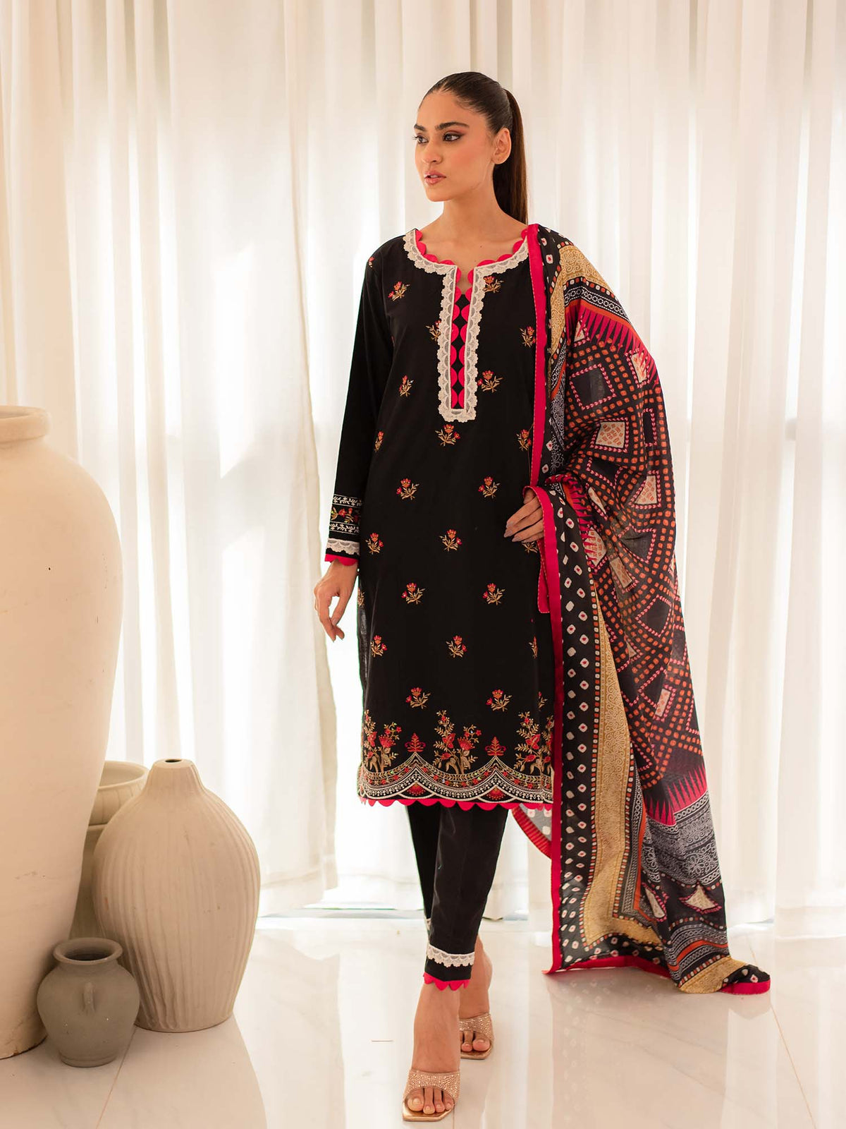 Multicolored Premium Embroidered Lawn 3 Piece Suit Set 13