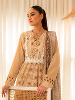 Beige Embroidered Cotton Summer 3 Piece Suit Set 06