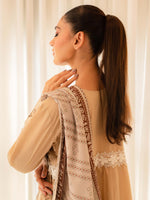 Beige Embroidered Cotton Summer 3 Piece Suit Set 06