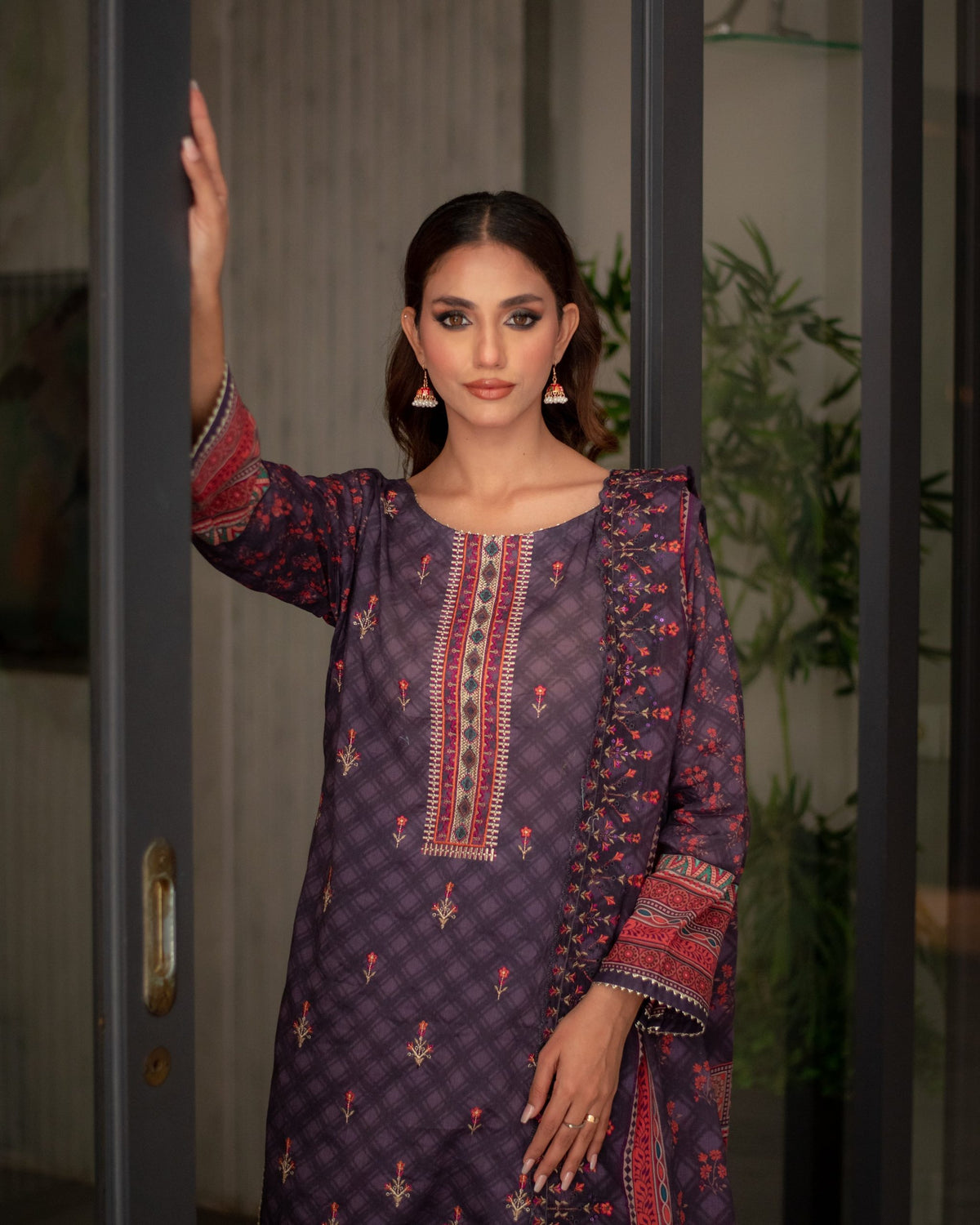 Purple Embroidered Cutwork Pret Lawn 3 piece