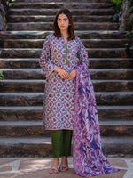 Light Purple Printed Cambric 3 Piece Suit 08