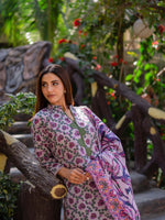 Light Purple Printed Cambric 3 Piece Suit 08