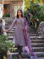 Light Purple Printed Cambric 3 Piece Suit 08