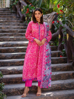 Bright Pink Printed Cambric 3 Piece Suit 07