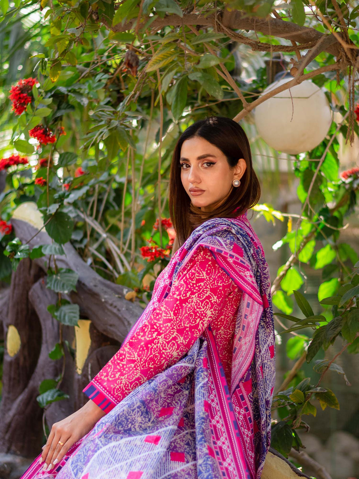 Bright Pink Printed Cambric 3 Piece Suit 07