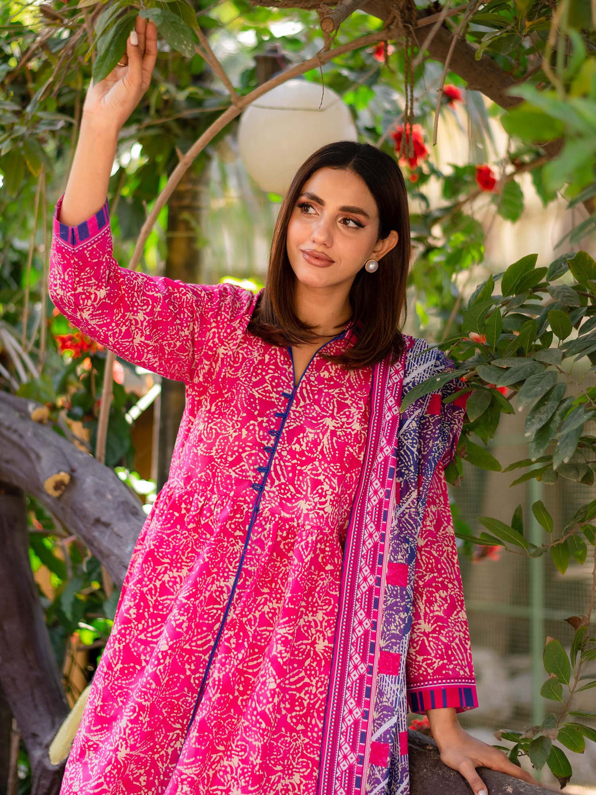 Bright Pink Printed Cambric 3 Piece Suit 07