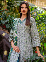 Grey and Green Printed Cambric 3 Piece Suit 04