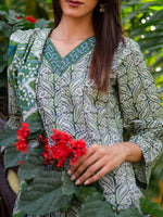 Grey and Green Printed Cambric 3 Piece Suit 04