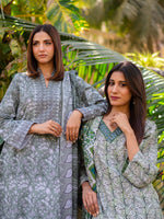Grey and Green Printed Cambric 3 Piece Suit 04