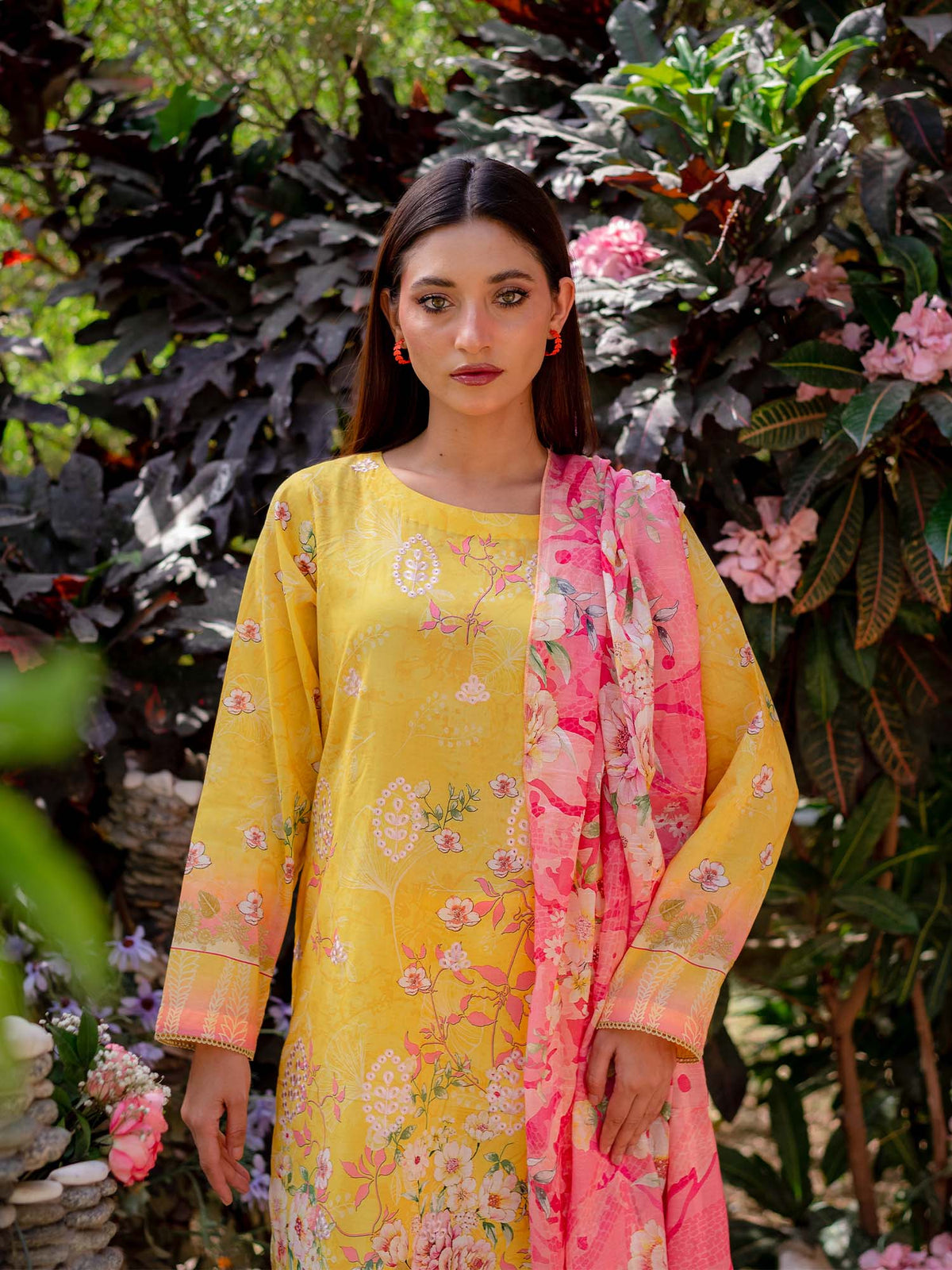 Yellow Digital Embroidered Lawn Pret 3 piece suit