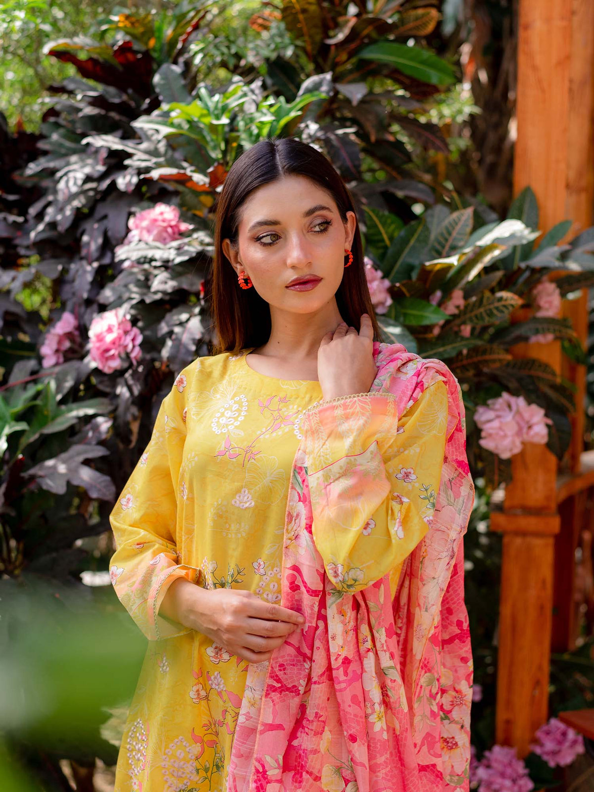 Yellow Digital Embroidered Lawn Pret 3 piece suit