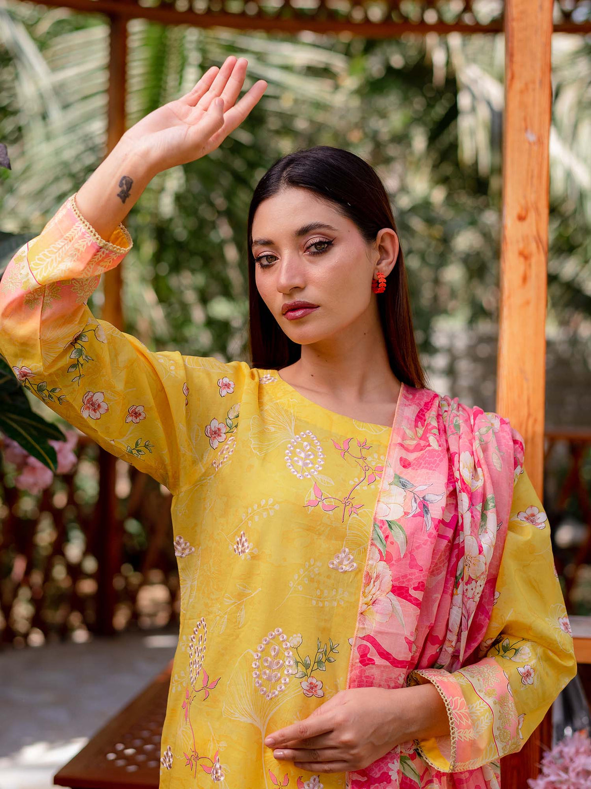 Yellow Digital Embroidered Lawn Pret 3 piece suit