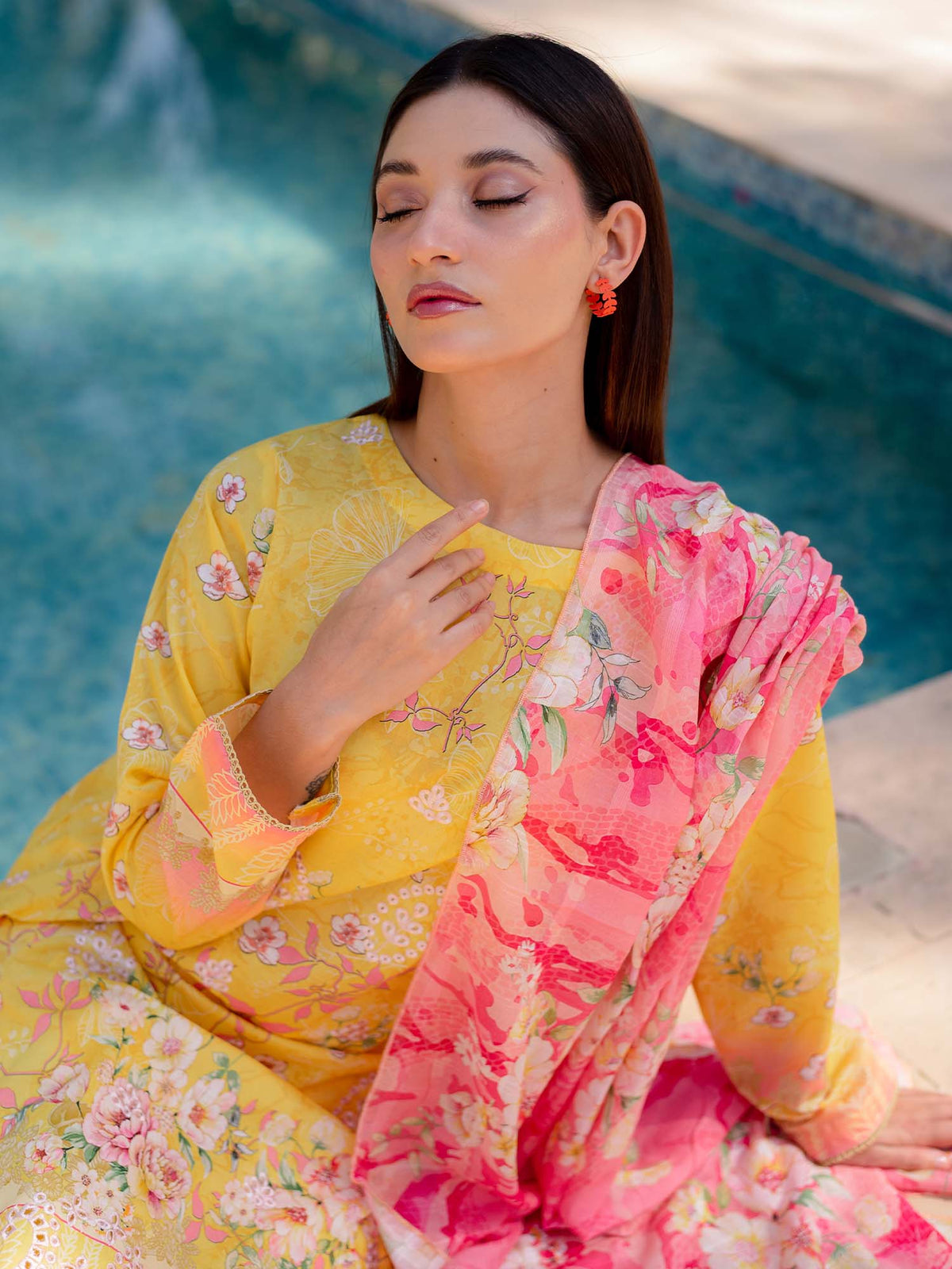 Yellow Digital Embroidered Lawn Pret 3 piece suit