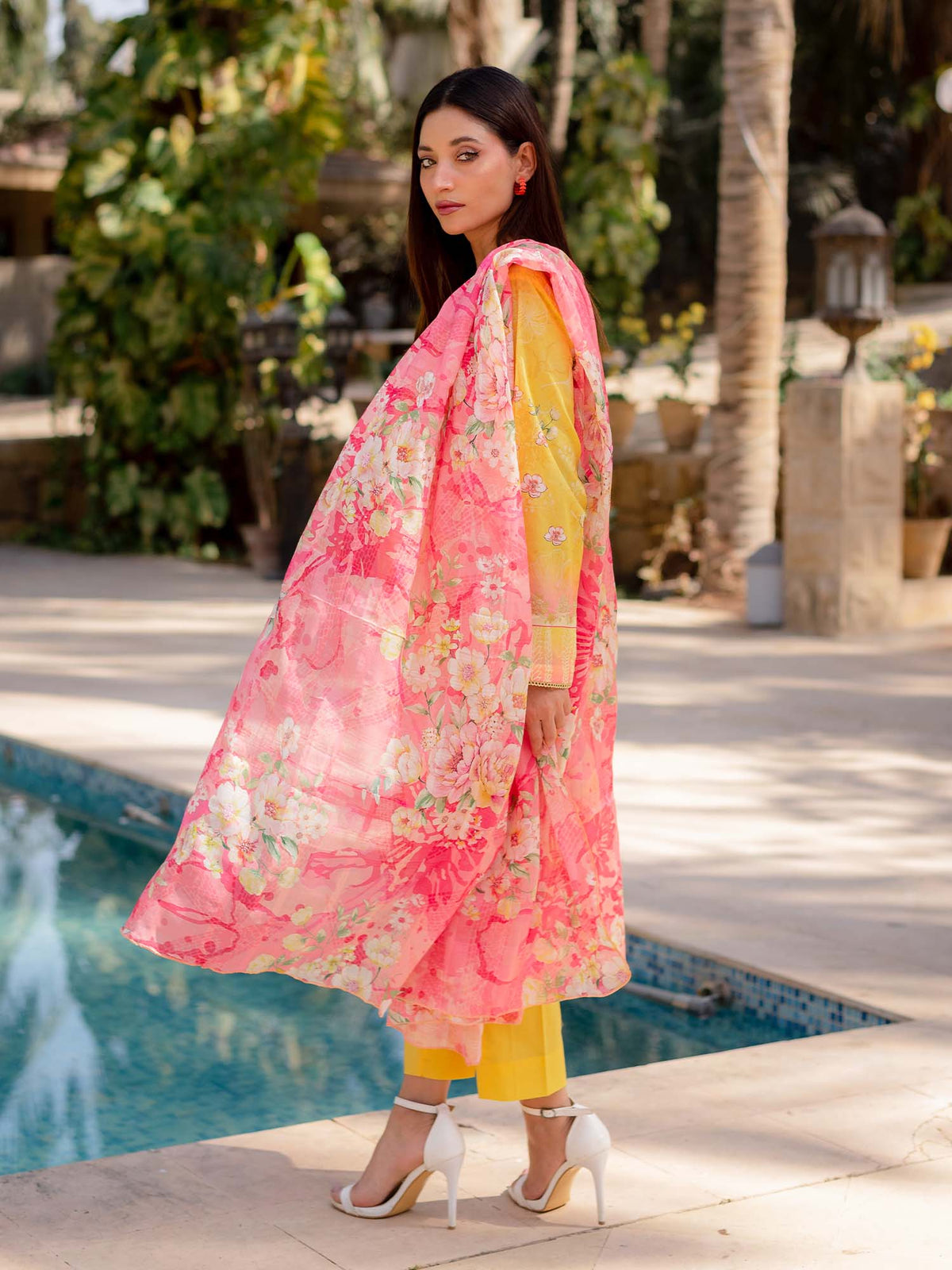 Yellow Digital Embroidered Lawn Pret 3 piece suit