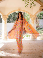 Bright Orange Printed Viscose 3 Piece Suit 08